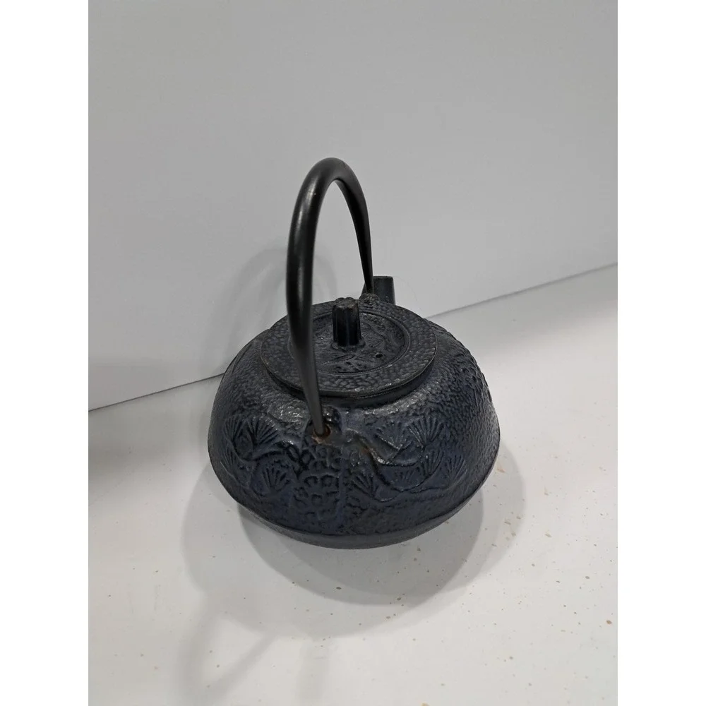Vintage‎ Small Japanese Cast Iron Kettle Tree Designs Teapot W/ Infuser Unsigned